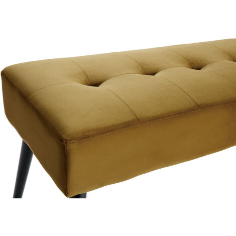 Banc design capitonné en tissu velours bronze et métal noir L96 cm GUESTA
