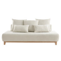 Canapé 3 places en tissu effet velours texturé beige et bois clair L200 cm ODEON