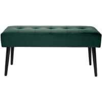 Banc design capitonné en tissu velours vert foncé et métal noir L96 cm GUESTA