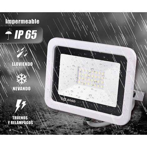 Proyector LED exterior 30W 2400 LM IP65 4000K Luz neutra, Cristal templado