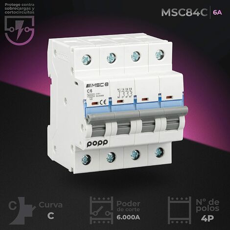 Automático Magnetotérmico 16A 4 polos para industria Curva-D 6kA
