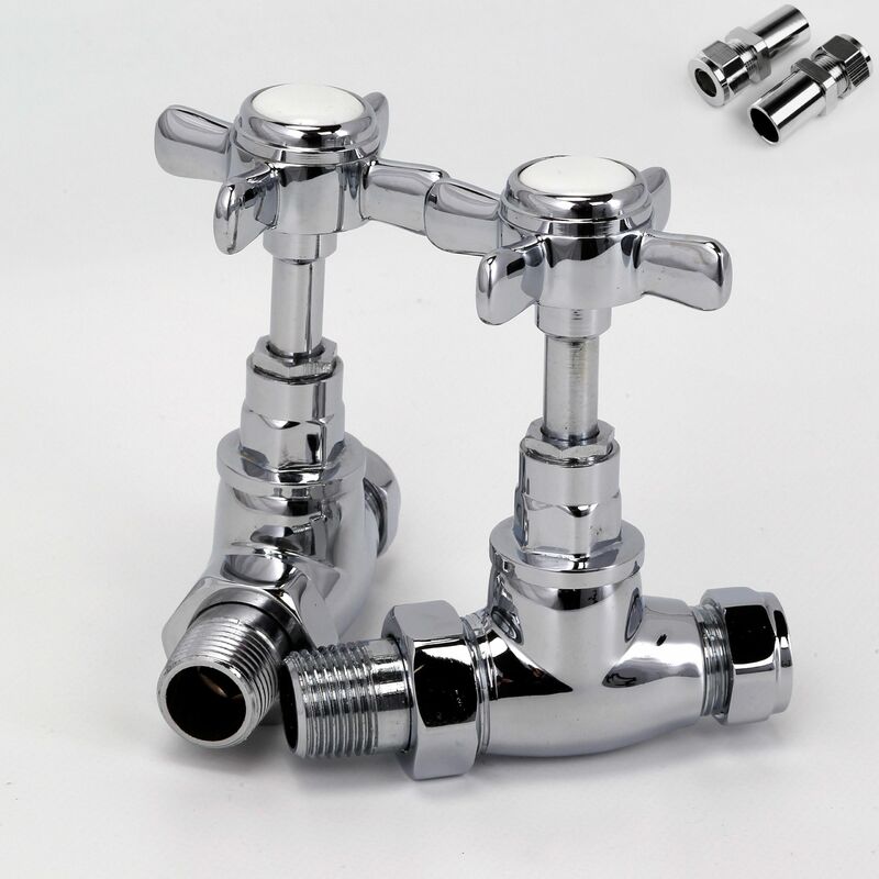 Corby Straight Traditional Radiator Valve set with 15mm to 10mm Pipe Reducer