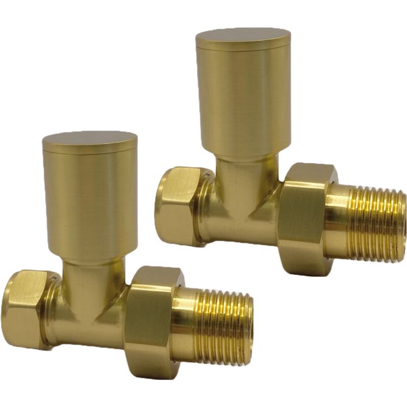 Straight Brushed Brass Valves 1/2" /15mm Radiator valves Solid Brass