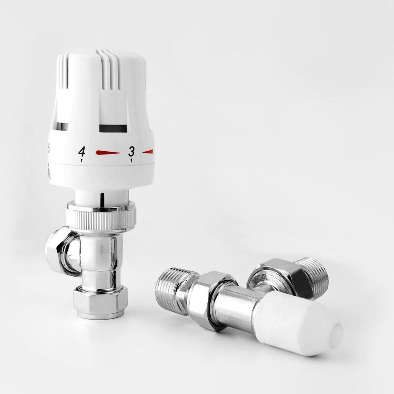 Greened House Trieste Angled Chrome Thermostatic TRV Radiator Valve 1/2 - 15mm central heating Column, panel, flat tube, designer