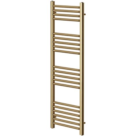 York Flat Brushed Brass Central Heating Towel Rail 300mm Wide x 1200mm High