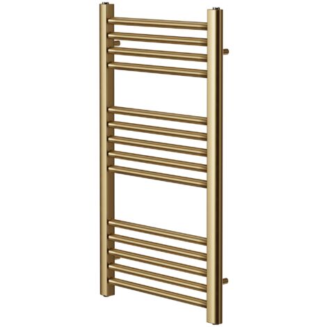 York Flat Brushed Brass Central Heating Towel Rail 400mm Wide x 800mm High
