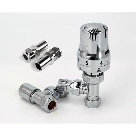 Haxby Angled Chrome TRV with Small Round Top Lockshield with 15mm to 8mm Pipe Reducer