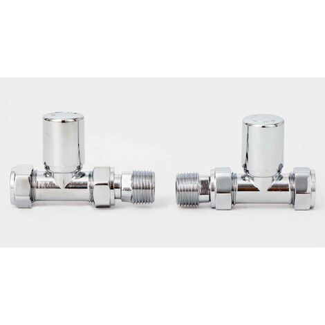 Milano Small Straight Radiator Valve set with Chrome Metal caps