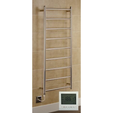 Davos Electric Stainless Steel Towel Rail 600 x 1200mm Bathroom Towel Radiator + 7 Day Timer/Thermostat