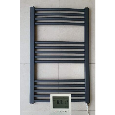 York 500 x 800mm Anthracite Electric Curved Towel Rail Bathroom Radiator With Controller