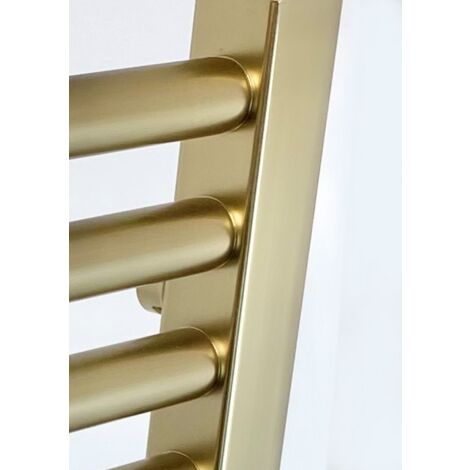 York Flat Brushed Brass Electric Towel Rail 500mm Wide x 1200mm High Bathroom Radiator
