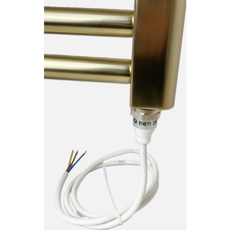 York Flat Brushed Brass Electric Towel Rail 500mm Wide x 1200mm High Bathroom Radiator