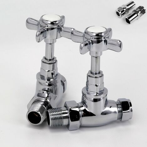 Corby Straight Traditional Radiator Valve set with 15mm to 8mm Pipe Reducer