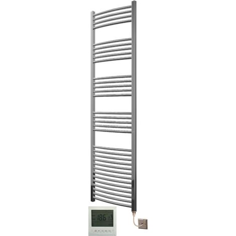 Greened House 500mm wide x 1800mm high Chrome Curved Electric Heated Towel Rail Designer Towel radiator + 7 Day Timer and Room Thermostat (1/5)