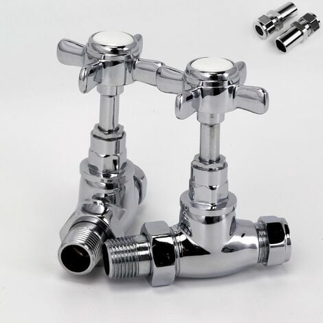Corby Straight Traditional Radiator Valve set with 15mm to 10mm Pipe Reducer