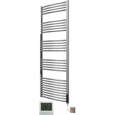 Greened House 600mm wide x 1600mm high Chrome Curved Electric Heated Towel Rail Designer Towel radiator + 7 Day Timer and Room Thermostat (1/5)