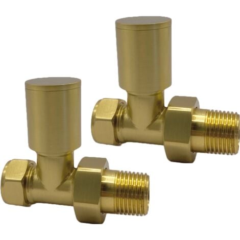Straight Brushed Brass Valves 1/2" /15mm Radiator valves Solid Brass