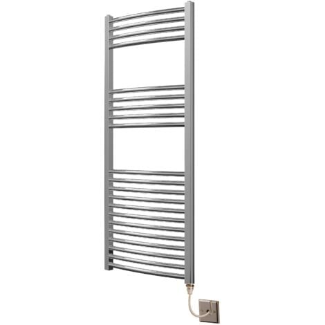 Greened House 500mm wide x 1200mm high Chrome Curved Electric Heated Towel Rail Designer Towel radiator