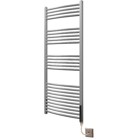 Greened House 600mm wide x 1400mm high Chrome Curved Electric Heated Towel Rail Designer Towel radiator