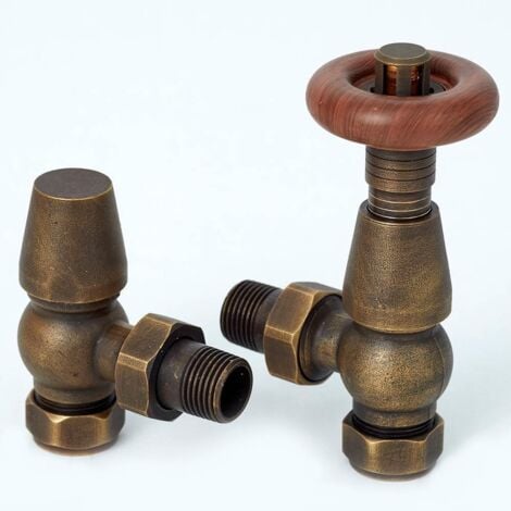 Oxford Traditional Antique Brass Angled Thermostatic TRV Radiator Valve 1/2 - 15mm central heating Column, panel, flat tube, designer rads