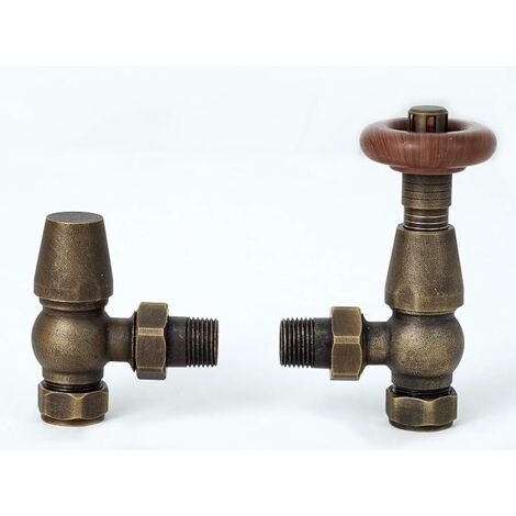 Oxford Traditional Antique Brass Angled Thermostatic TRV Radiator Valve 1/2 - 15mm central heating Column, panel, flat tube, designer rads