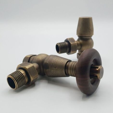 Oxford Traditional Antique Brass Angled Thermostatic TRV Radiator Valve 1/2 - 15mm central heating Column, panel, flat tube, designer rads