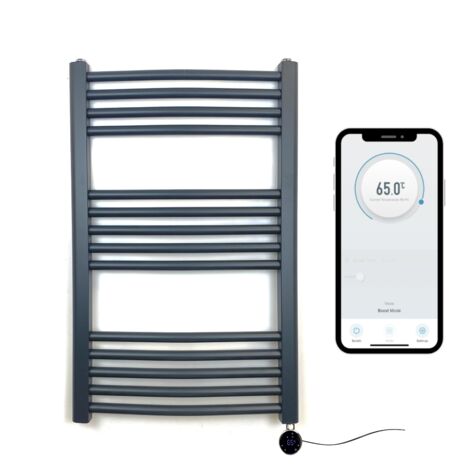 Anthracite Electric Smart WiFi Controlled Heated Towel Rail 500mm W x 800mm H Curved 7 Day Programmable Timer App Compatibility (1/5)