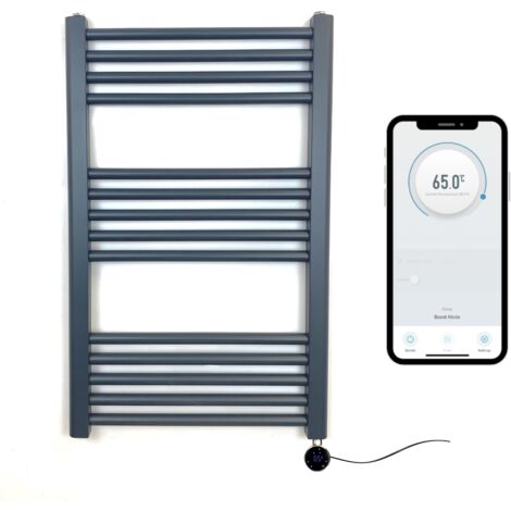 Anthracite Electric Smart WiFi Controlled Heated Towel Rail 500mm W x 800mm H Straight 7 Day Programmable Timer App Compatibility (1/5)