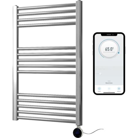 Chrome Electric Smart WiFi Controlled Heated Towel Rail 500mm W x 800mm H Straight 7 Day Programmable Timer App Compatibility