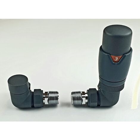 Designer Anthracite Thermostatic Radiator Angle Valve With Lockshield For Radiator