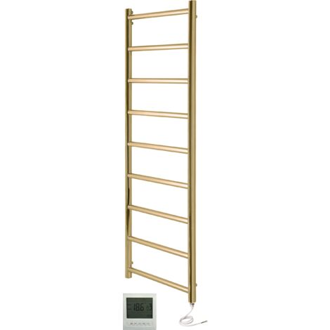 Manissa Selby  Electric Brushed Brass Heated Towel Rail 500mm W x 1000mm H Bathroom Towel Radiator + 7 Day Timer/Thermostat