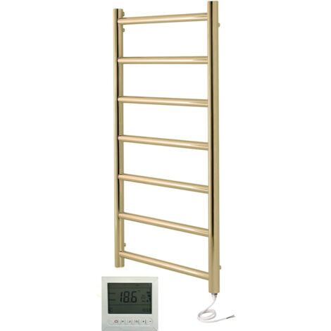 Manissa Selby  Electric Brushed Brass Heated Towel Rail 500mm W x 800mm H Bathroom Towel Radiator + 7 Day Timer/Thermostat