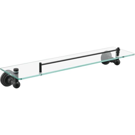 Manissa Matt Black Tempered Glass Bathroom Shelf 520mm Length with 304 Grade Stainless Steel Bar Wall Mounted Bathroom Accessory