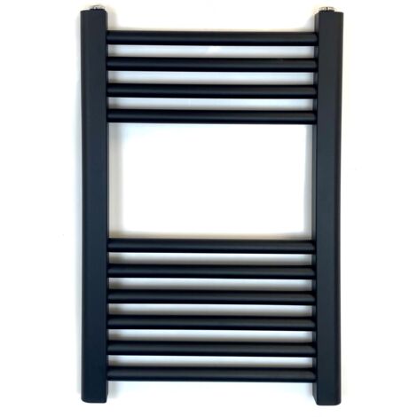 York Black Straight Heated Towel Rail W400mm x H600mm Flat Central Heating Towel Rail Bathroom ...