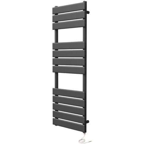 Richmond Electric Heated Towel Rail 400mm W x 1200mm H Black Flat Panel Bathroom Radiator