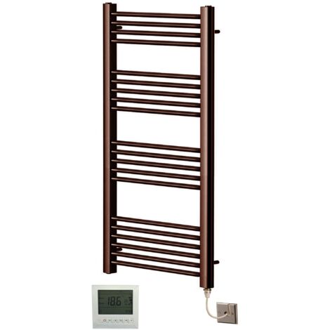York Electric Brushed Bronze Heated Towel Rail Flat Bathroom Radiator 500mm W x 1200mm H + 7 Day Timer/Thermostat