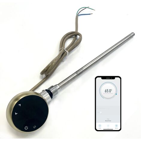 200w WiFi Electric Smart Heating Element for Towel Rails and Radiators with LED touchscreen Thermostat/Timer Energy Efficient Brushed Brass