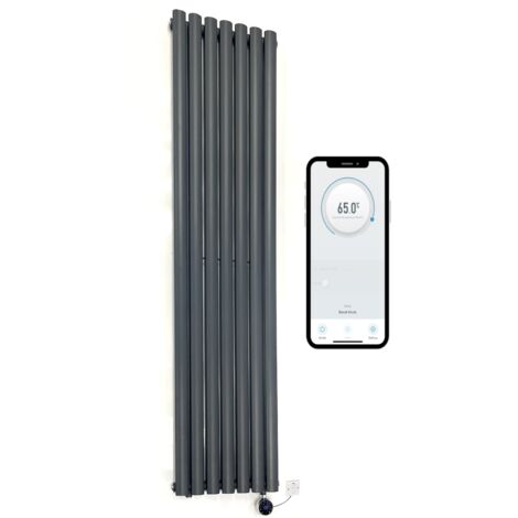 WiFi Smart Electric Radiator Oval Tube Single Panel Vertical Tall 1600mm H x 480mm W Column Radiator - Anthracite