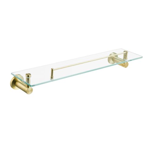 Manissa Brushed Brass Tempered Glass Bathroom Shelf 520mm Length with 304 Grade Stainless Steel Bar Wall Mounted Bathroom Accessory