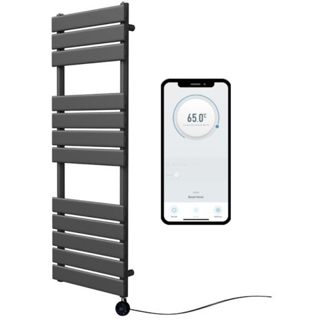 Richmond WiFi Smart Electric Heated Towel Rail Black Flat Panel 400mm W x 1200mm H