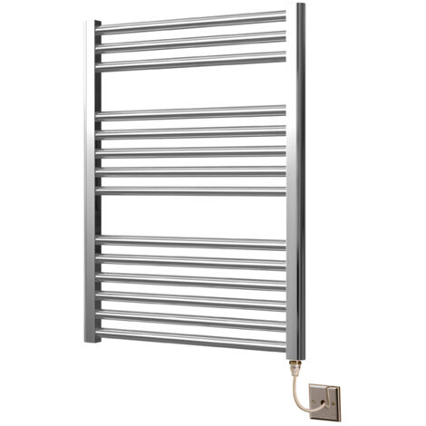 Extra High Heat Output Chrome Electric Towel Rail 600 x 800mm Flat Bathroom Radiator Heater + 7 Day  Timer/Thermostat