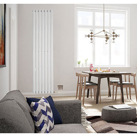 Electric 1800 x 420 Single Oval Tube  White Central Heating Designer Column Radiator with programable timer and room Thermostat