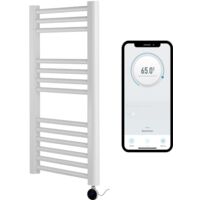 White Electric Smart WiFi Controlled Heated Towel Rail 400mm W x 800mm H Straight 7 Day Programmable Timer App Compatibility Chrome Element