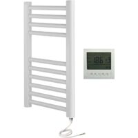 York White Electric Towel Rail Flat 400mm W x 600mm H High Bathroom Radiator + 7 Day Timer/Thermostat