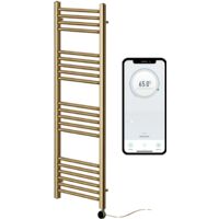 York Brushed Brass WiFi Controlled Electric Heated Straight Towel Rail 300mm W x 1200mm H