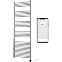 Chrome Electric Smart WiFi Controlled Heated Towel Rail 600mm W x 1800mm H Straight 7 Day Programmable Timer App Compatibility