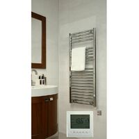 Extra High Heat Output Chrome Electric Towel Rail 500 x 1500mm + TIMER / ROOM THERMOSTAT Curved Bathroom Radiator Heater