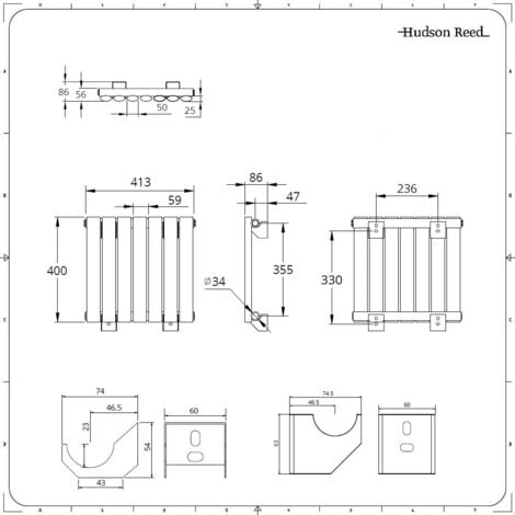 Hudson Reed Vitality – Radiateur Design Horizontal Compact – Anthracite – 40 x 41.5cm