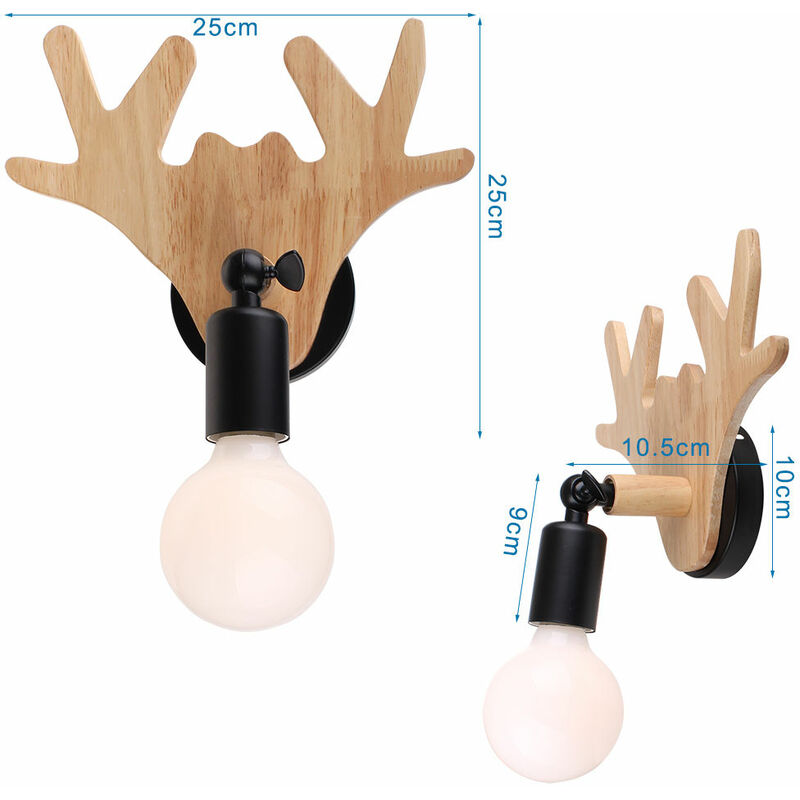 Retro Wooden Wall Lamp Black Modern Cute Deer Wall Light Creative Antler  Wall Sconce for Bar Attic Cafe Christmas (2 Pack)