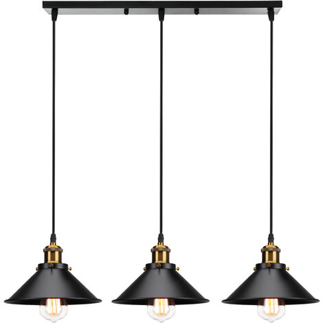 Industrial Pendant Light Ø22CM,Vintage 3 Lights Pendant Lamp Black ...